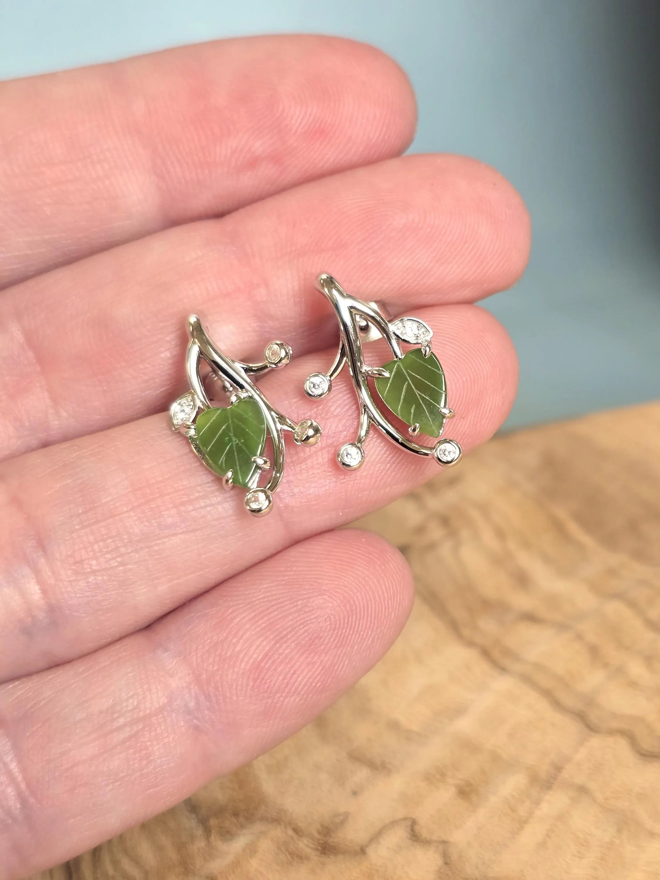Canadian Jade Leaf and Silver Earrings