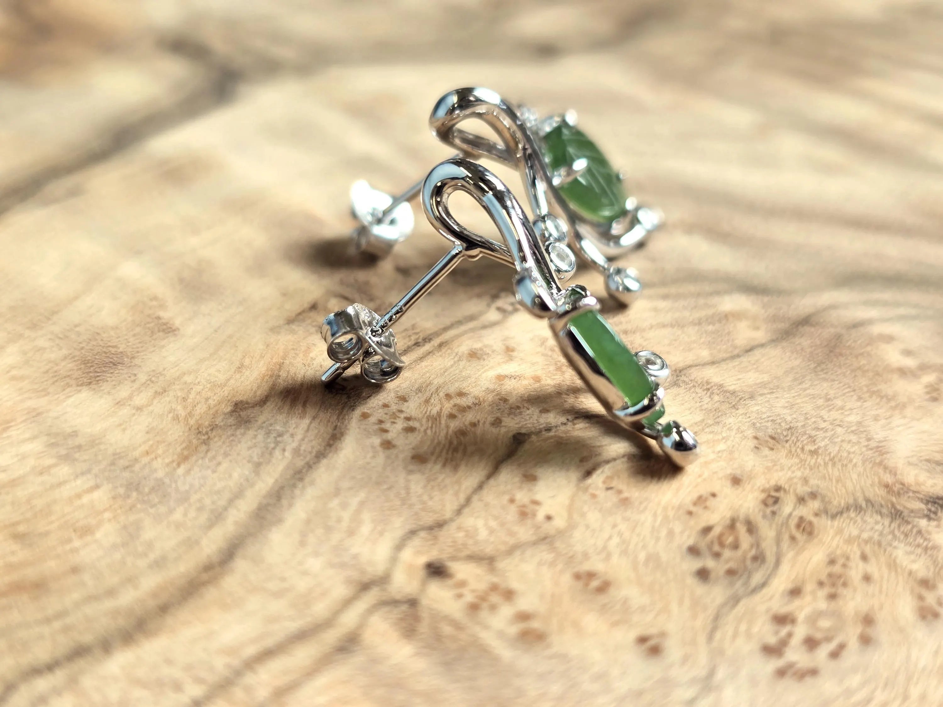 Canadian Jade Leaf and Silver Earrings