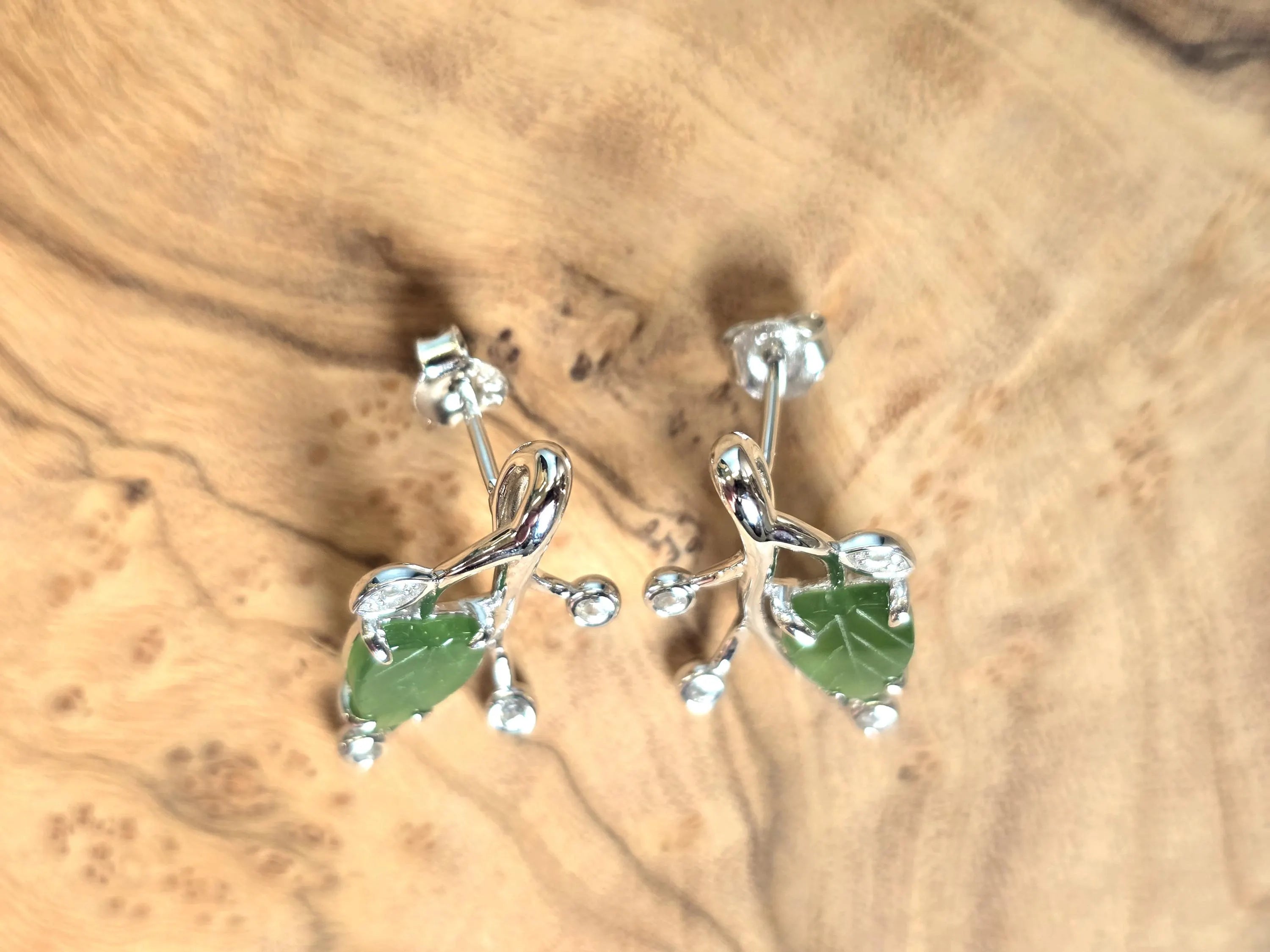 Canadian Jade Leaf and Silver Earrings
