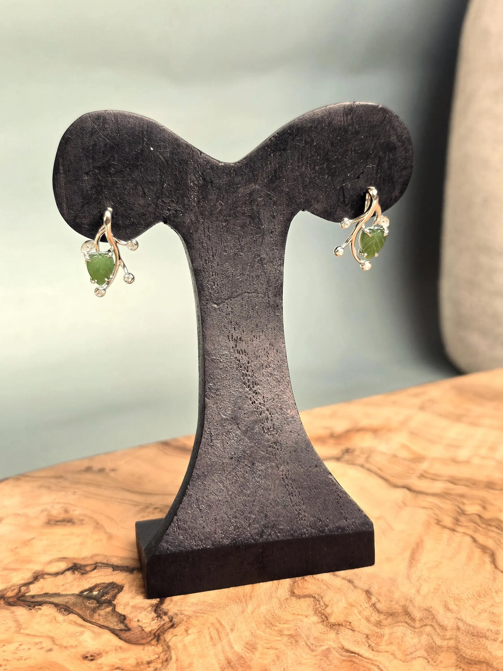 Canadian Jade Leaf and Silver Earrings