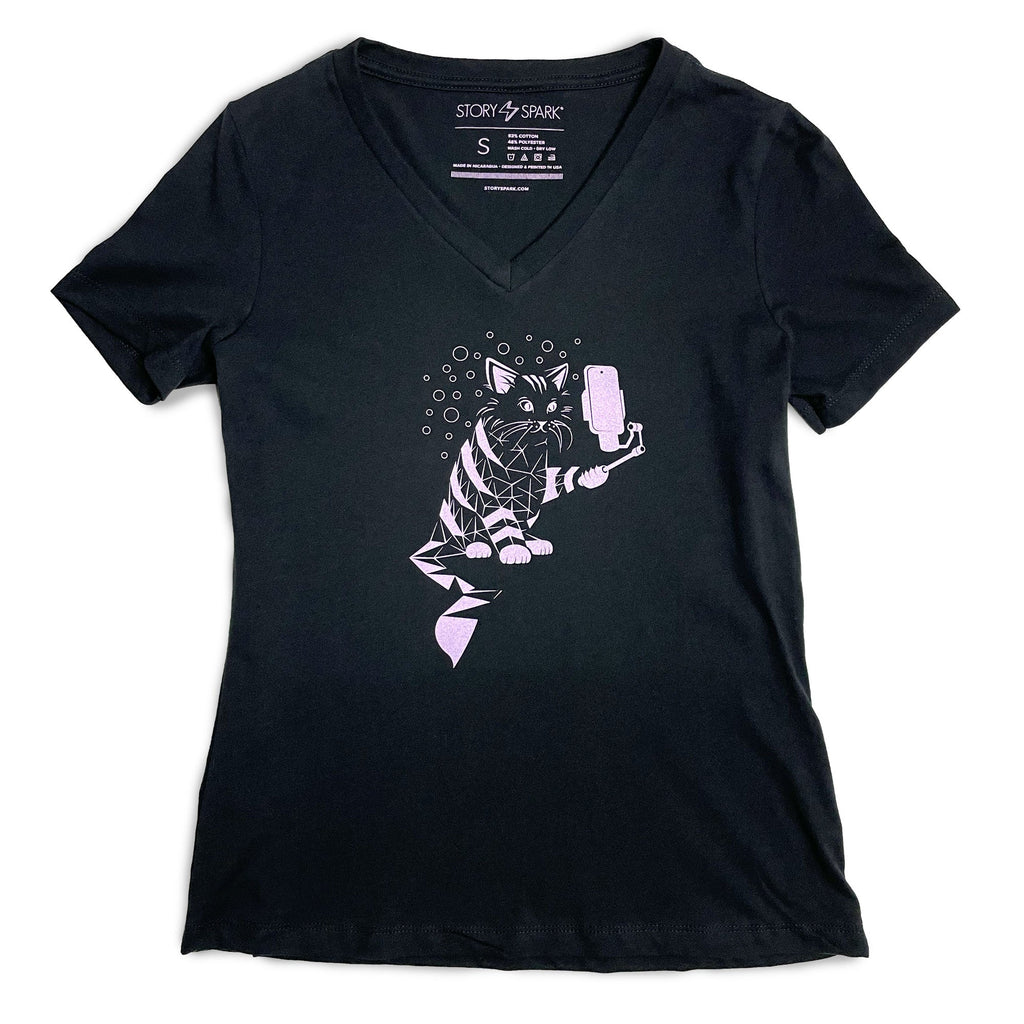 Snap Cat Womens V-neck T-shirt